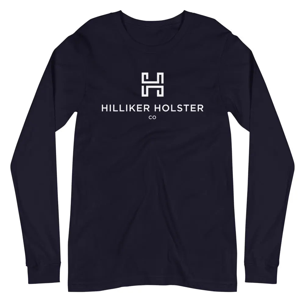 Hilliker Holster Co (White Logo) Unisex Long Sleeve Tee Hilliker Holster Co Navy XS