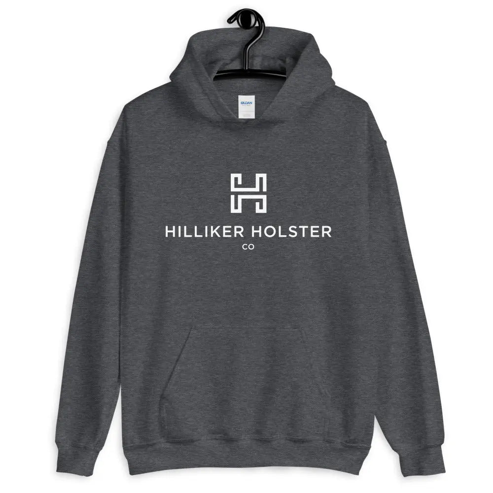Hilliker Holster Co (white logo) Unisex Hoodie Hilliker Holster Co Dark Heather S