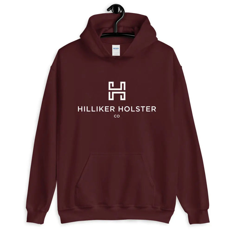 Hilliker Holster Co (white logo) Unisex Hoodie Hilliker Holster Co Maroon S