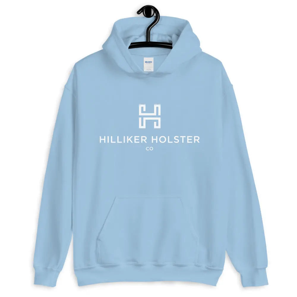 Hilliker Holster Co (white logo) Unisex Hoodie Hilliker Holster Co Light Blue S