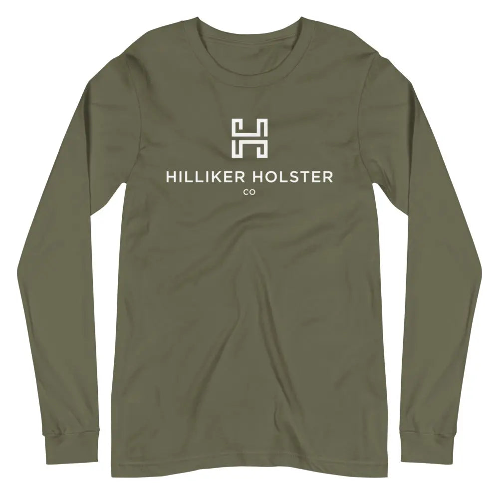 Hilliker Holster Co (White Logo) Unisex Long Sleeve Tee Hilliker Holster Co Military Green XS
