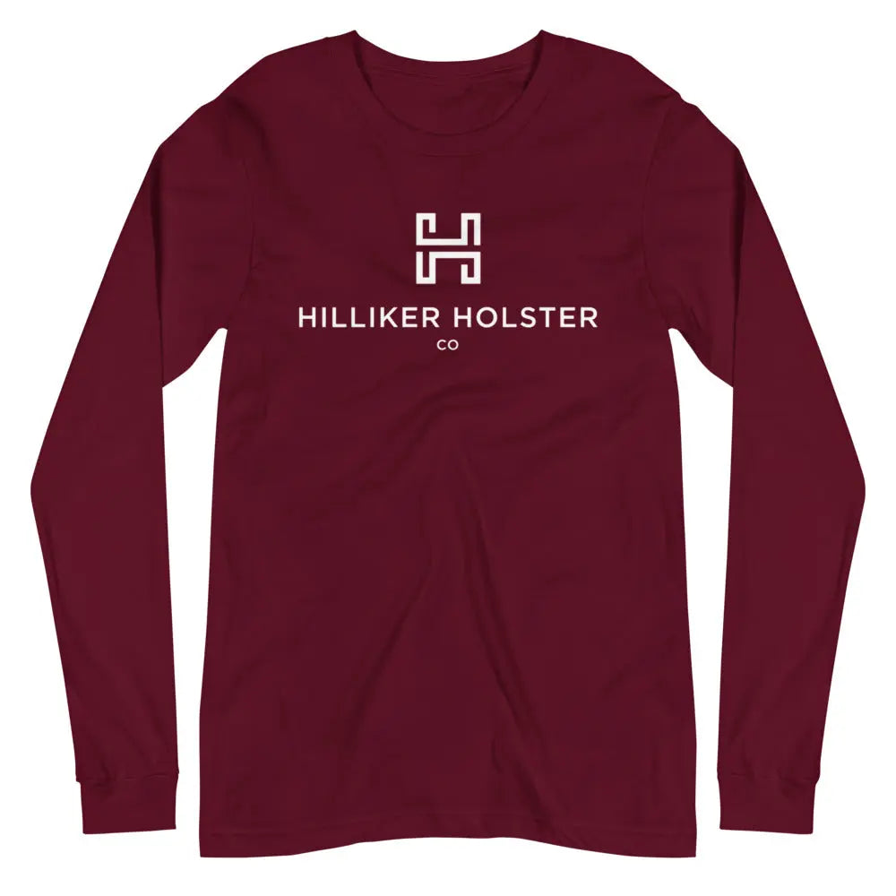 Hilliker Holster Co (White Logo) Unisex Long Sleeve Tee Hilliker Holster Co Maroon XS