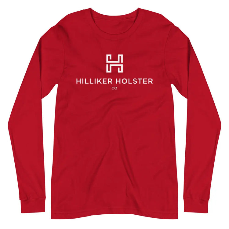 Hilliker Holster Co (White Logo) Unisex Long Sleeve Tee Hilliker Holster Co Red XS