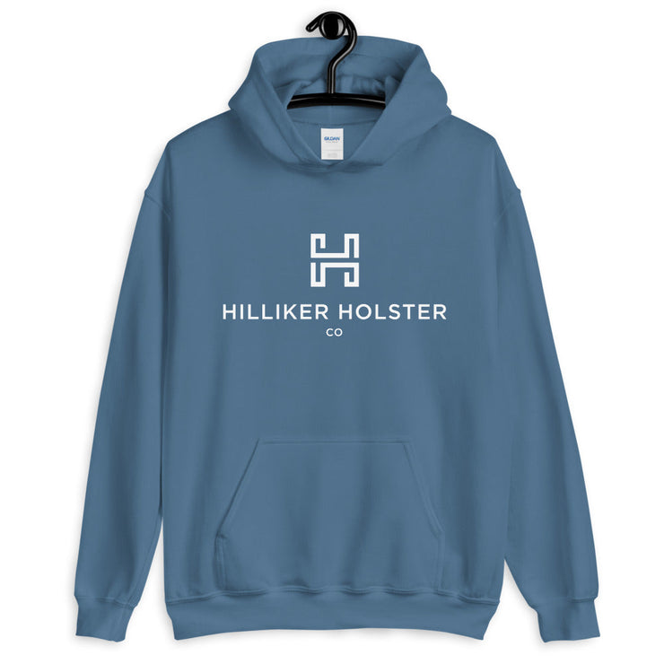 Hilliker Holster Co (white logo) Unisex Hoodie Hilliker Holster Co Indigo Blue S 