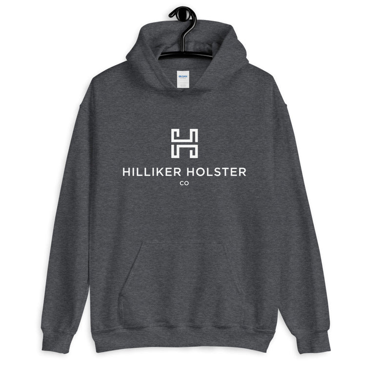 Hilliker Holster Co (white logo) Unisex Hoodie Hilliker Holster Co Dark Heather S 