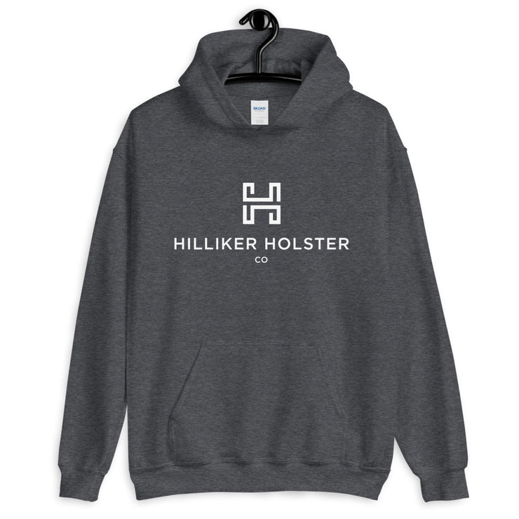 Hilliker Holster Co (white logo) Unisex Hoodie Hilliker Holster Co Dark Heather S 