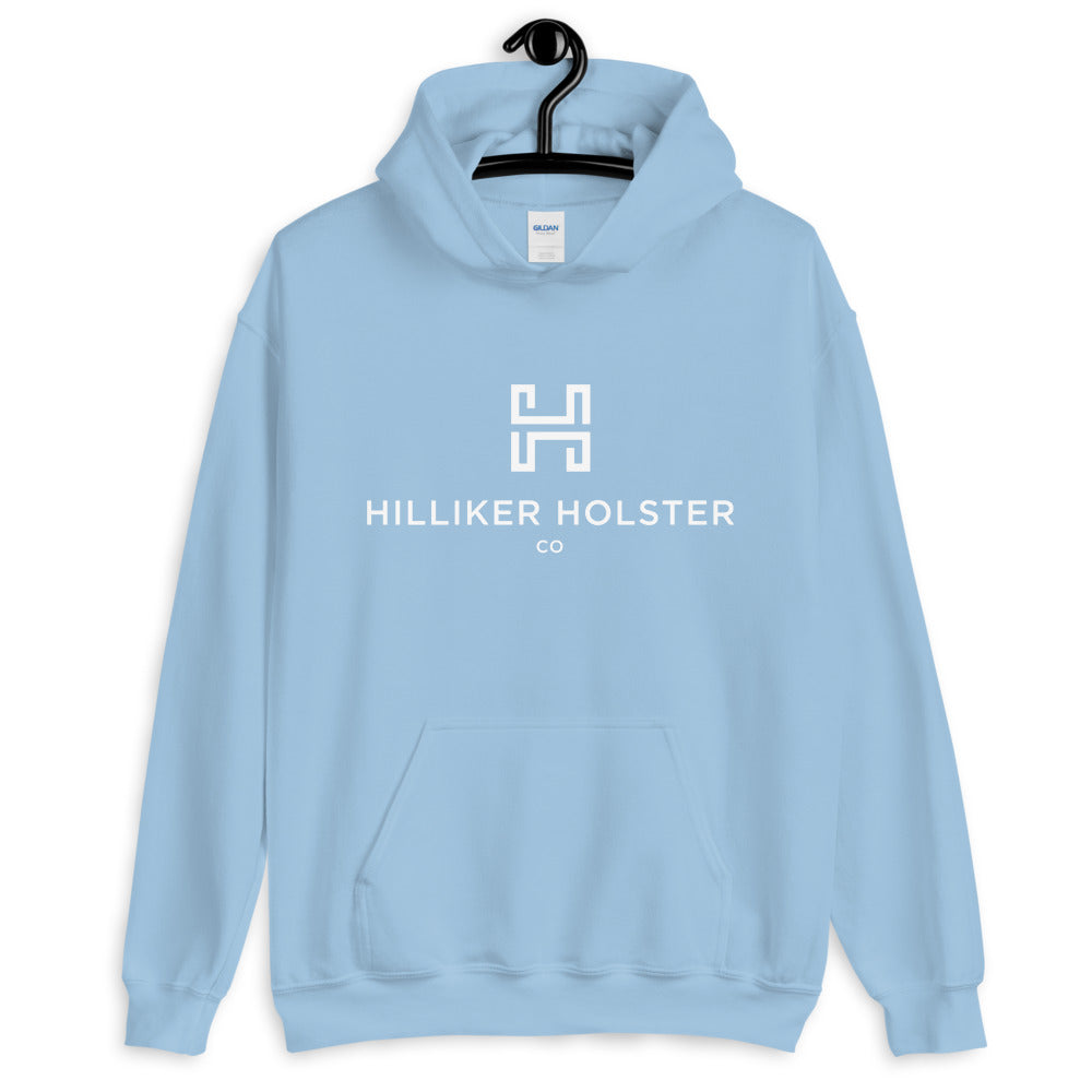 Hilliker Holster Co (white logo) Unisex Hoodie Hilliker Holster Co Light Blue S 