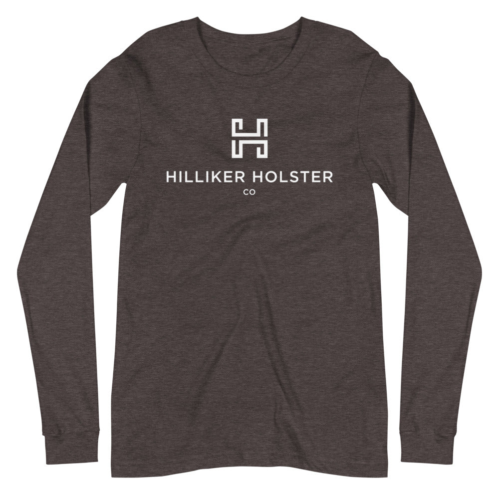 Hilliker Holster Co (White Logo) Unisex Long Sleeve Tee Hilliker Holster Co Dark Grey Heather XS 