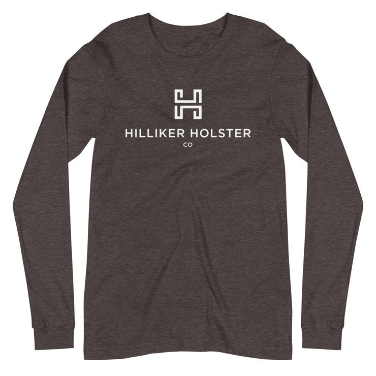 Hilliker Holster Co (White Logo) Unisex Long Sleeve Tee Hilliker Holster Co Dark Grey Heather XS 