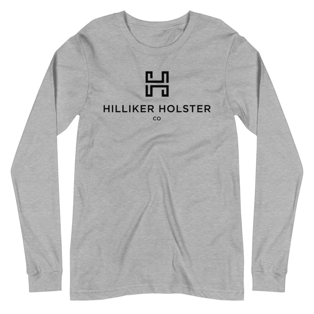 Hilliker Holster Co (Black Logo) Unisex Long Sleeve Tee Hilliker Holster Co Athletic Heather XS 