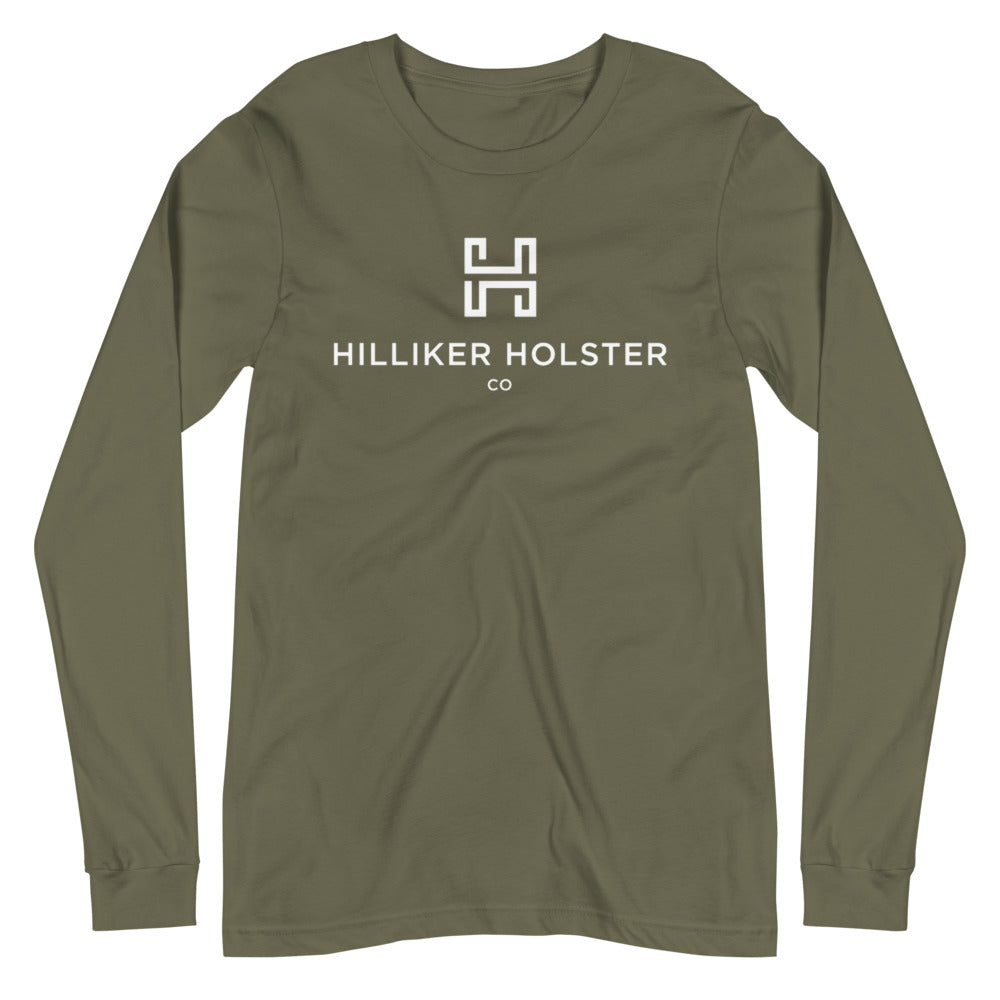 Hilliker Holster Co (White Logo) Unisex Long Sleeve Tee Hilliker Holster Co Military Green XS 