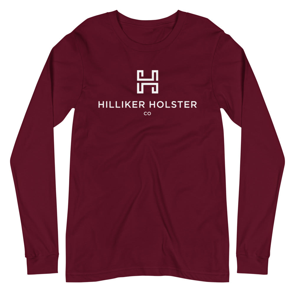 Hilliker Holster Co (White Logo) Unisex Long Sleeve Tee Hilliker Holster Co Maroon XS 